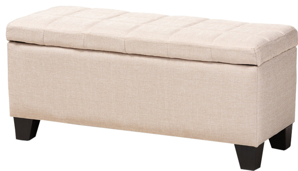 Beige Fabric Upholstered Storage Ottoman