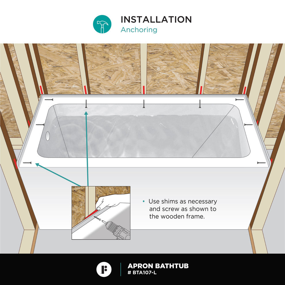 Acrylic Apron Soaking Bathtub, White, 54"x30", Left, Without Drain