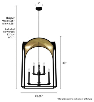 Hunter 22" Dukestown Natural Iron, Gold Leaf 8 Light Pendant Ceiling