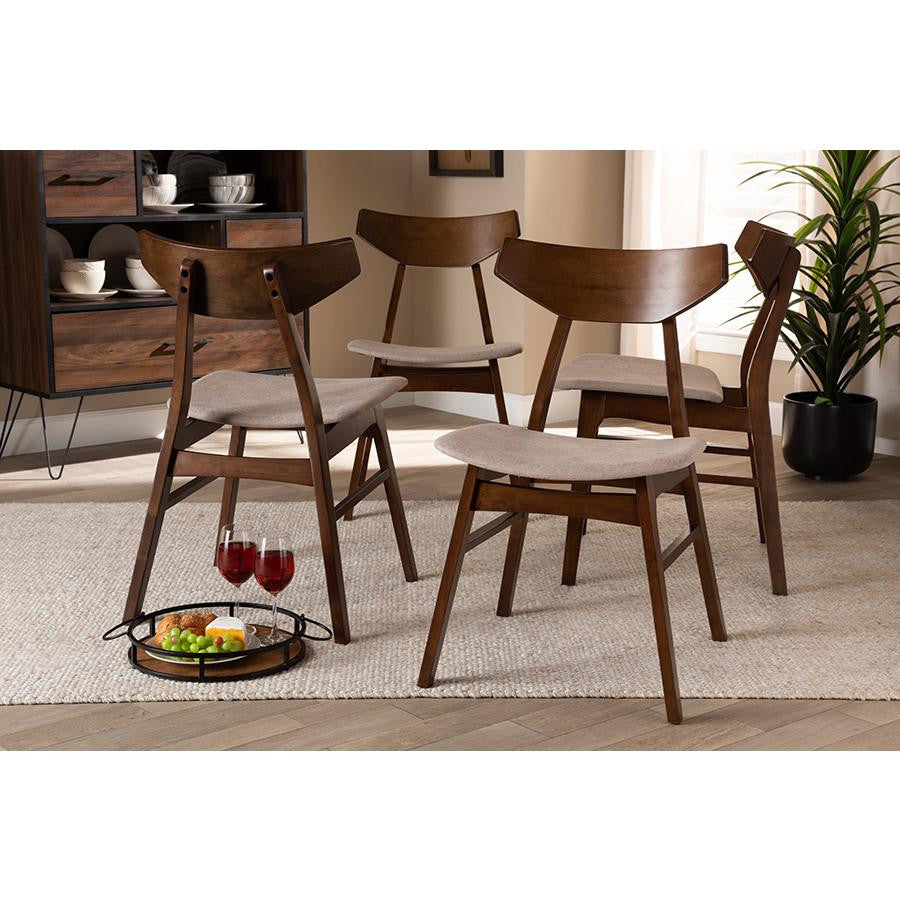 Light Beige Fabric Upholstered and Walnut Brown Wood 4-Piece Dining Chair Set