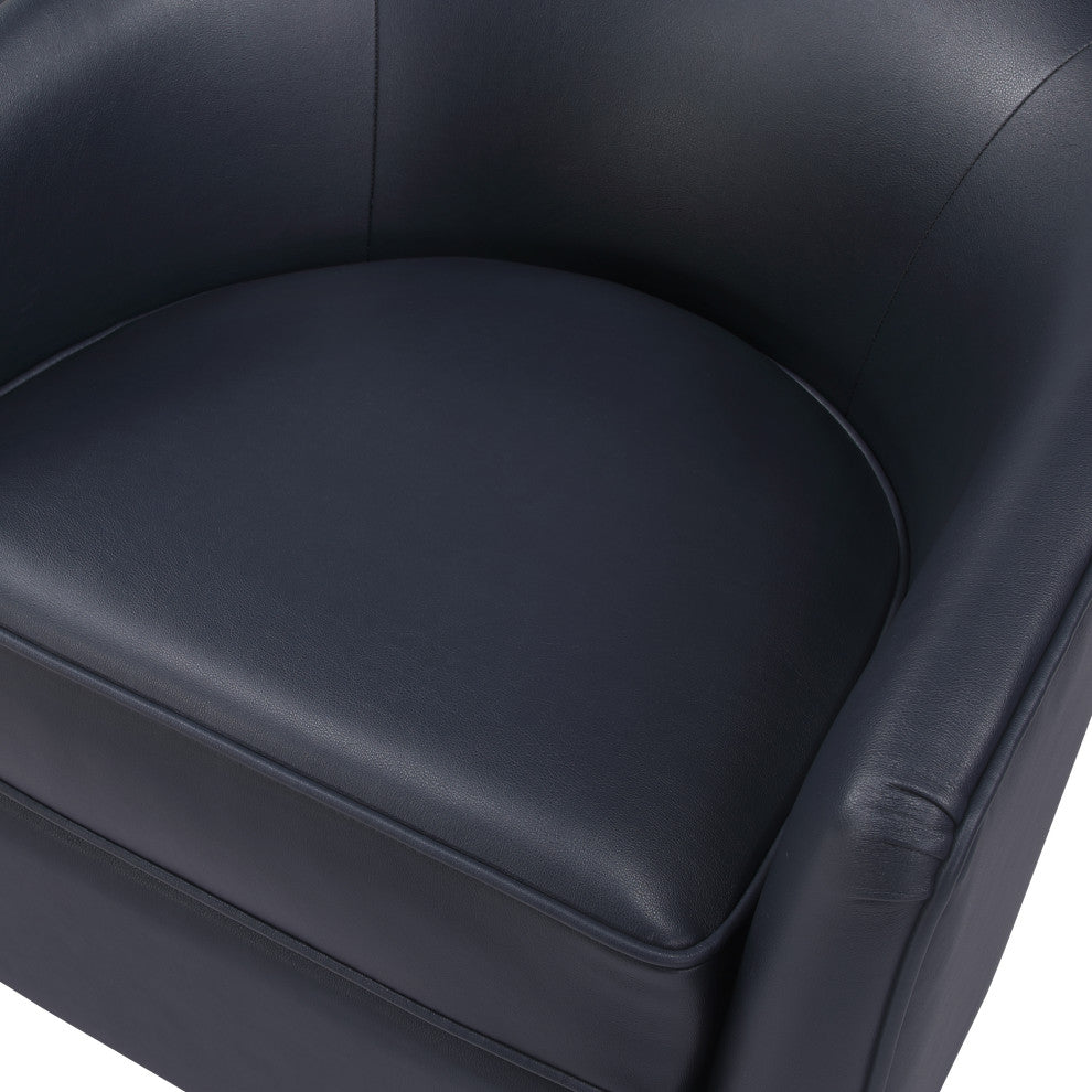 Irving Faux Leather Wood Base Barrel Swivel Chair, Midnight Blue