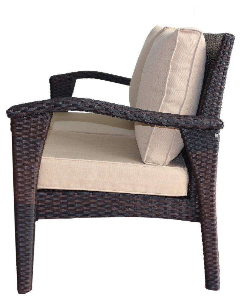 GDF Studio Hilary Outdoor Brown Wicker Loveseat With Water Resistant Cushions, Brown/Tan