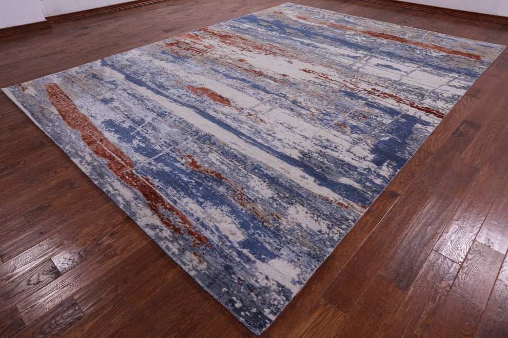 Modern Hand Knotted Wool and Silk Rug 9' 10" X 13' 3" Q7247