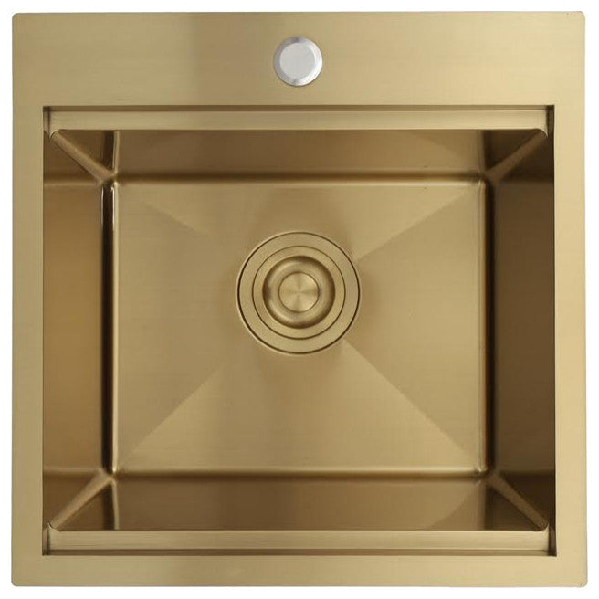 Workstation Top Mount/Drop-in Matte Stainless Steel Sink, Gold, 18x18x10