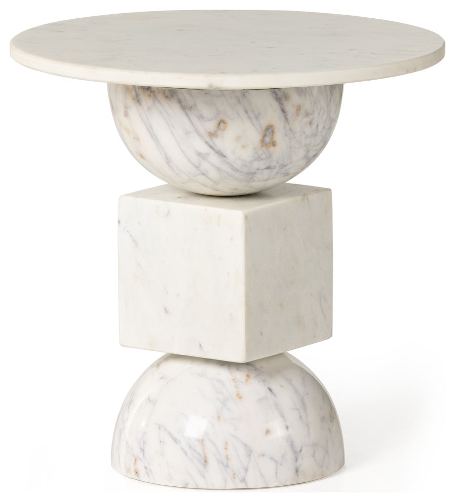 Neda End Table-Polished White Marble