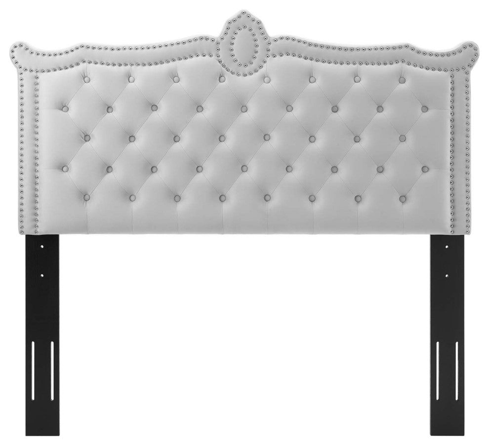 Headboard, Full Queen Size, Velvet, Light Gray, Modern Contemporary