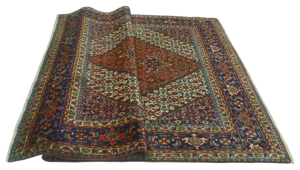 Fine Vintage Distressed Norbert Red/Navy Rug, 6'7x9'9