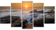 Sunset over Rocky Seashore, Beach Photo Canvas Print, 60"x32", 5 Panels