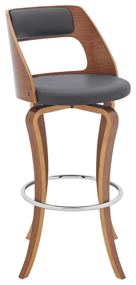 39" Gray And Brown Faux Leather Swivel Bar Height Chair With Footrest