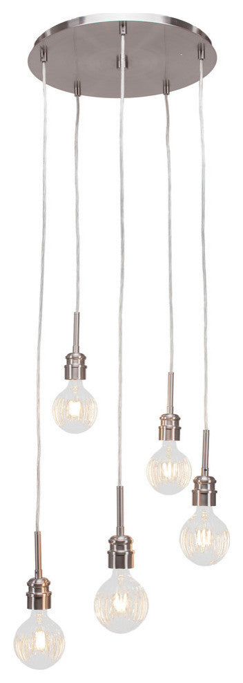 Edge 5-Light Cluster Pendalier, Brushed Nickel Finish with 4 Watt LED Bulb
