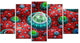 Red Fractal Exotic Planet, Contemporary Canvas Art Print, 60"x32", 5 Panels