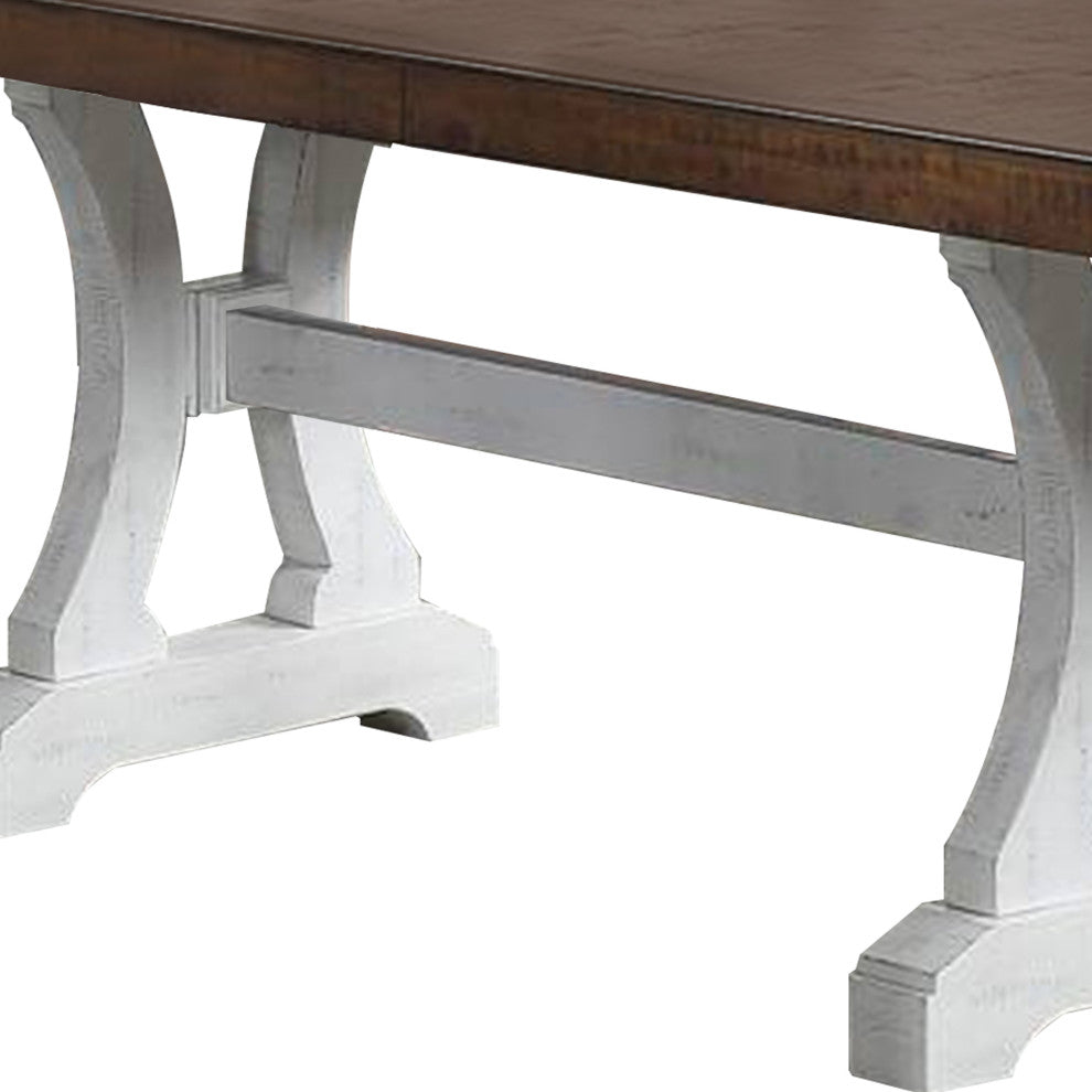 Benzara BM268884 Dining Table With Trestle Base and Extension Leaf, Black/Brown