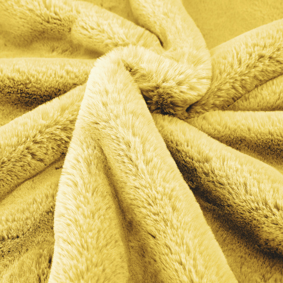 Heavy Faux Fur Throw Pillow Covers 2pcs Set, Sunshine Yellow, 20''x20''