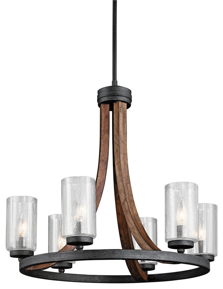 Chandelier 6-Light, Auburn Stained