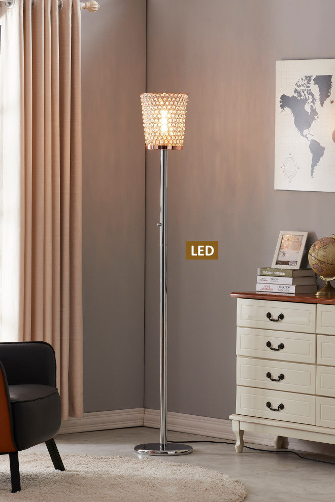 Artiva Fifth Avenue Crystal LED Torchiere Floor Lamp With Dimmer, Rose Copper