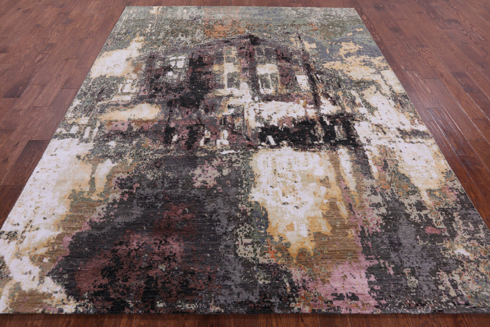 8' 0" X 10' 2" Modern The Lake House Design Handmade Wool and Silk Rug Q8879