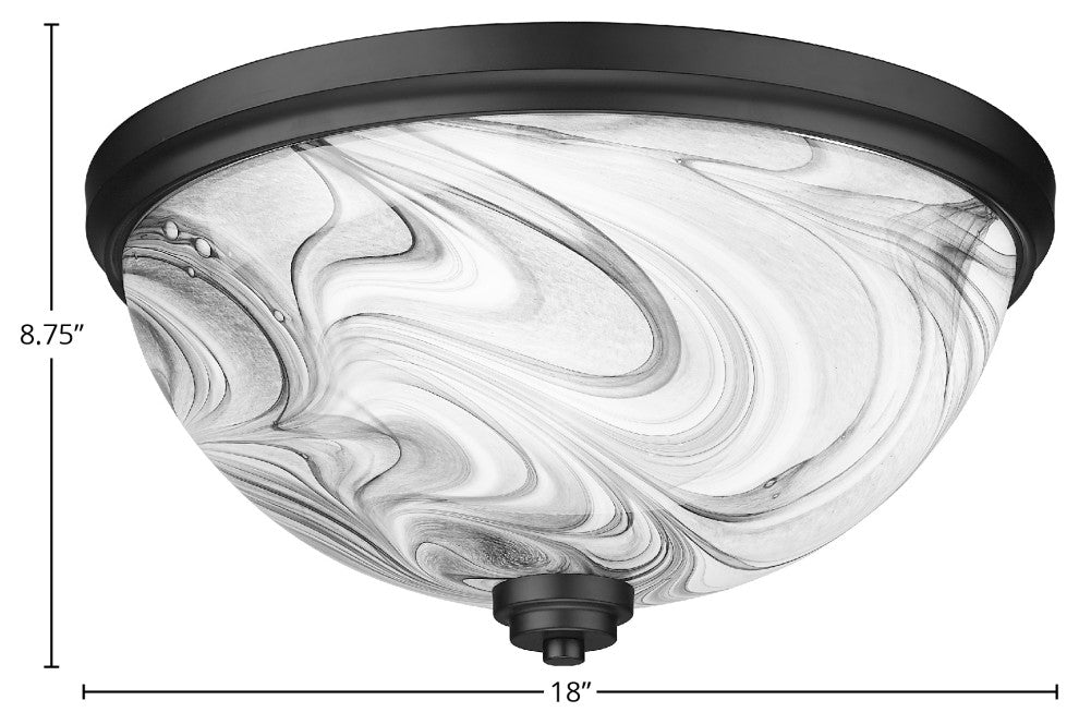 18" 4-Light Flush Mount Light, Matte Black, Onyx Swirl Glass