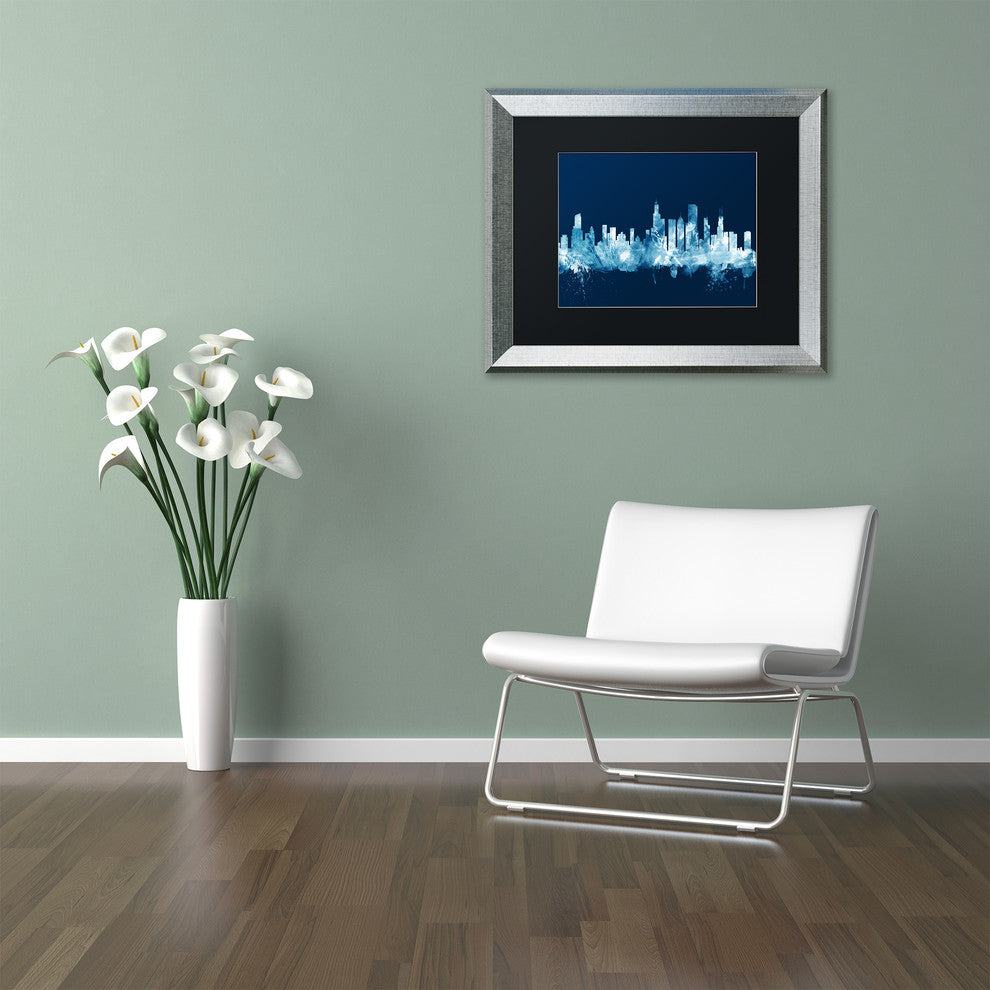 Michael Tompsett ''Chicago Illinois Skyline Navy'' Matted Framed Art, 11x14