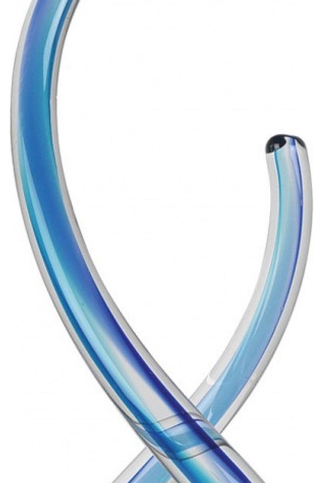 14" Clear and Blue Murano Glass Modern Abstract Tabletop Sculpture