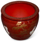17 Inch Red Mother of Pearl Figurine Chinese Fishbowl Planter, With Stand