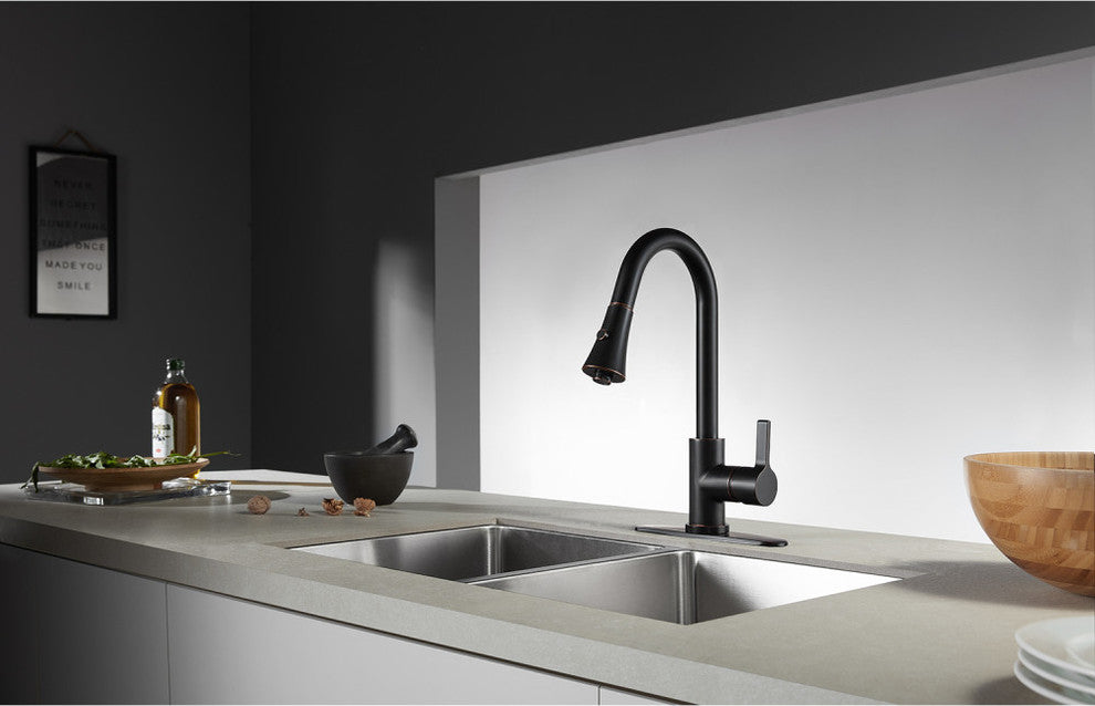 Gourmetier Single-Handle Pull-Down Kitchen Faucet, Naples Bronze