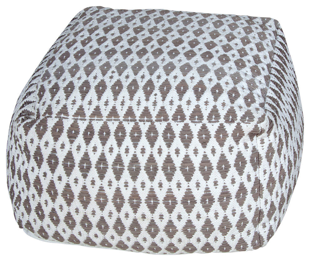 Microfiber Ivory and Gray Pouf Ottoman Diamonte Tye Dye Pattern