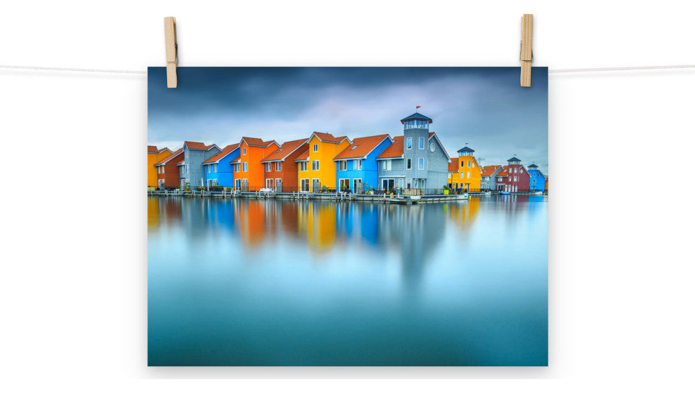 Blue Morning at Waters Edge Groningen Netherlands Wall Art Prints, 12" X 16"