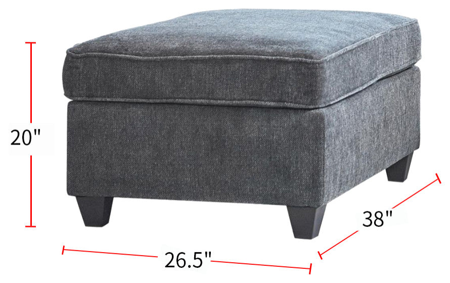 Fabric Upholstered Rectangular Ottoman, Dark Gray