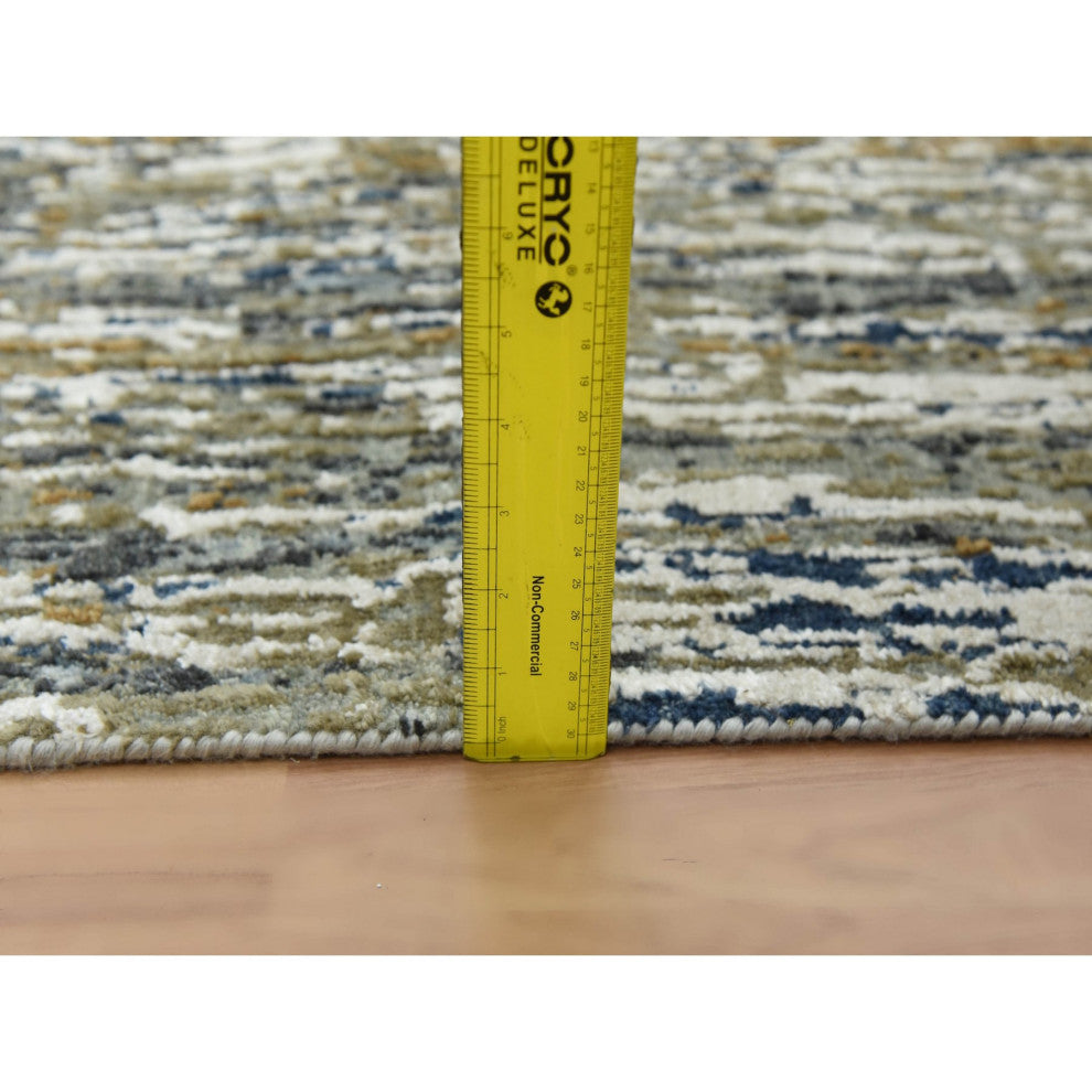 Battleship Gray, Wool Hand Knotted, Abstract Design XL Runner Rug, 2'5"x19'10"