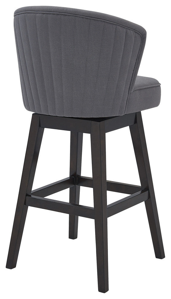26" Gray Espresso Wood Fabric Swivel Bar Stool