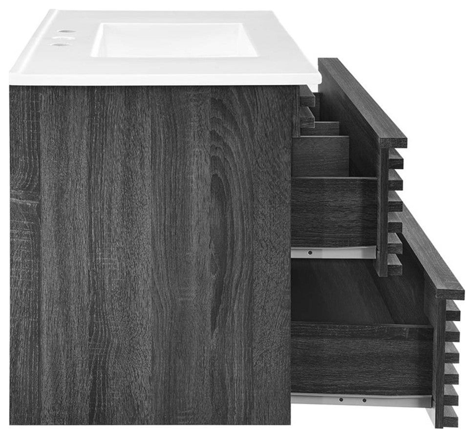 Modway Render 36" MDF Wood Wall-Mount Bathroom Vanity in Charcoal/White