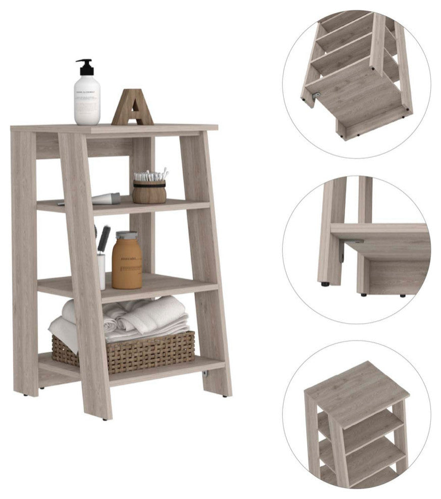 FM FURNITURE Phoenix Linen Cabinet with 3 Open Shelves, Light Gray