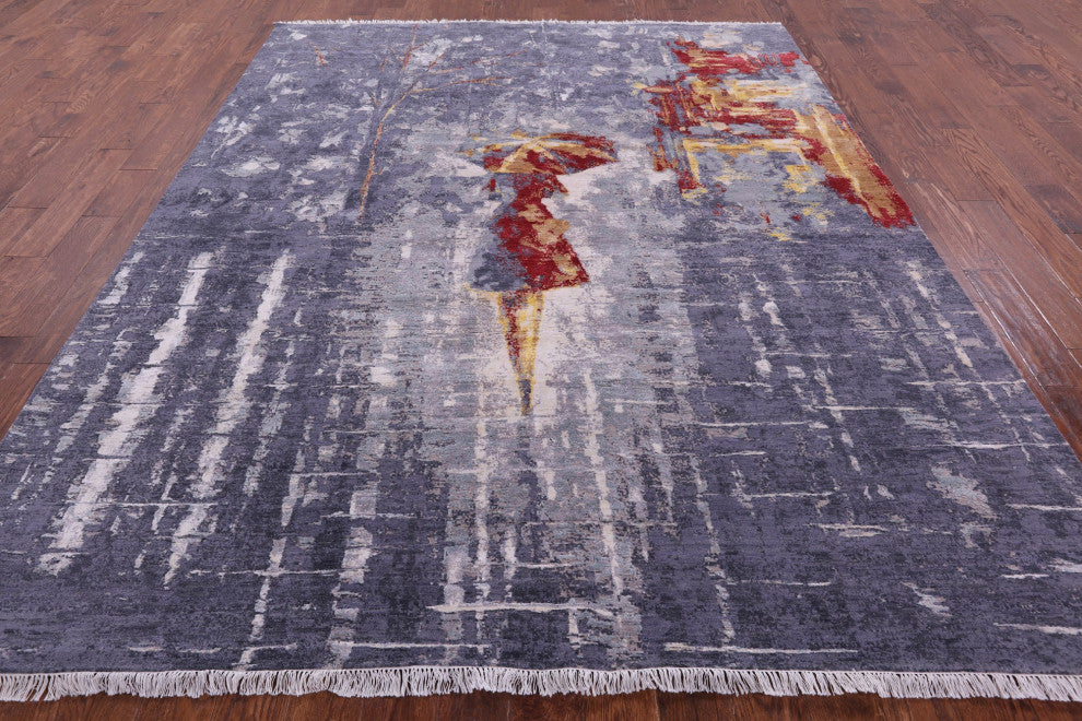 7' 11" X 10' 0" Woman Under The Rain Hand Knotted Wool & Silk Rug - Q13157