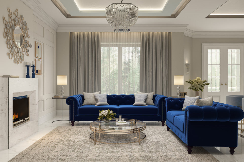 Nativa Interiors London 103" Sofa, Blue, Classic Depth