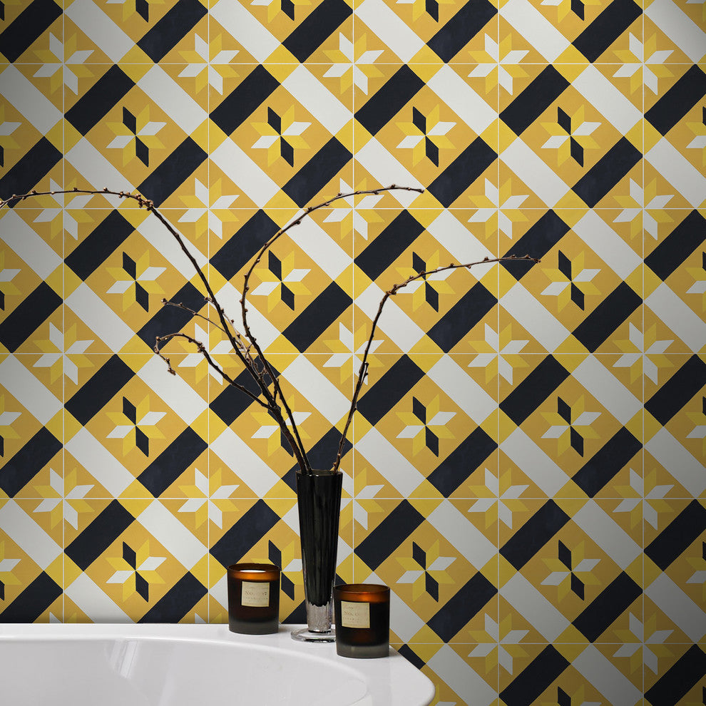 Kotoubia Handmade Cement Tile, Gold/Black/White, Sample