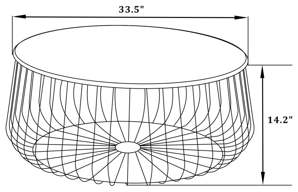 LeisureMod Runswick Round Coffee Table With Black Wire Steel Frame, Natural Wood