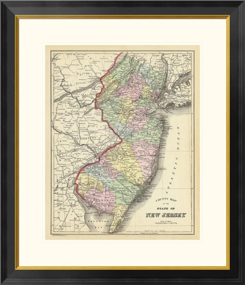 "State of New Jersey, 1890"  by Samuel Augustus Mitchell, 28x32"