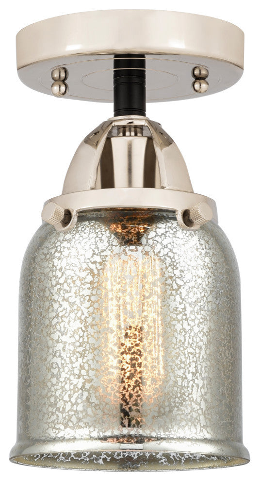 Small Bell Semi-Flush Mount, Black Polished Nickel, Silver Plated Mercury