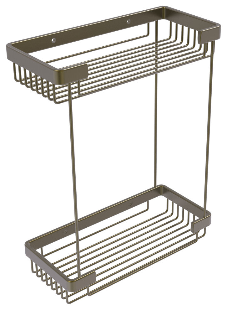 Double Tier Toiletry Shower Basket, Antique Brass