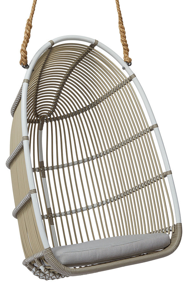 Renoir Exterior Hanging Swing Chair, Dove White - Sunbrella Sailcloth Seagull Cushion