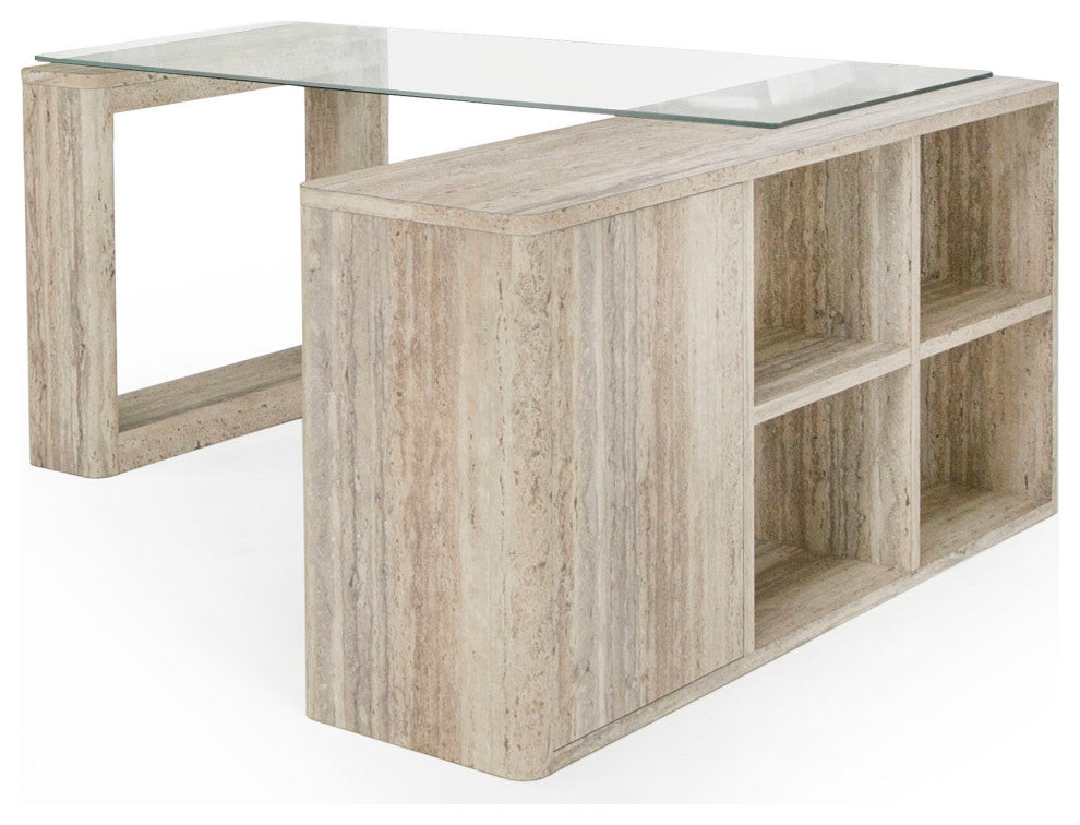 Nova Domus Roma Modern Glass, Travertine Reversible Desk