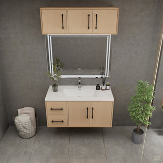 Victoria 42" Solid Wood Bath Vanity, Overhead Cabinet, Yellow Oak