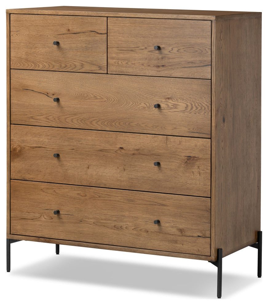 Eaton 5 Drawer Dresser-Amber Oak Resin