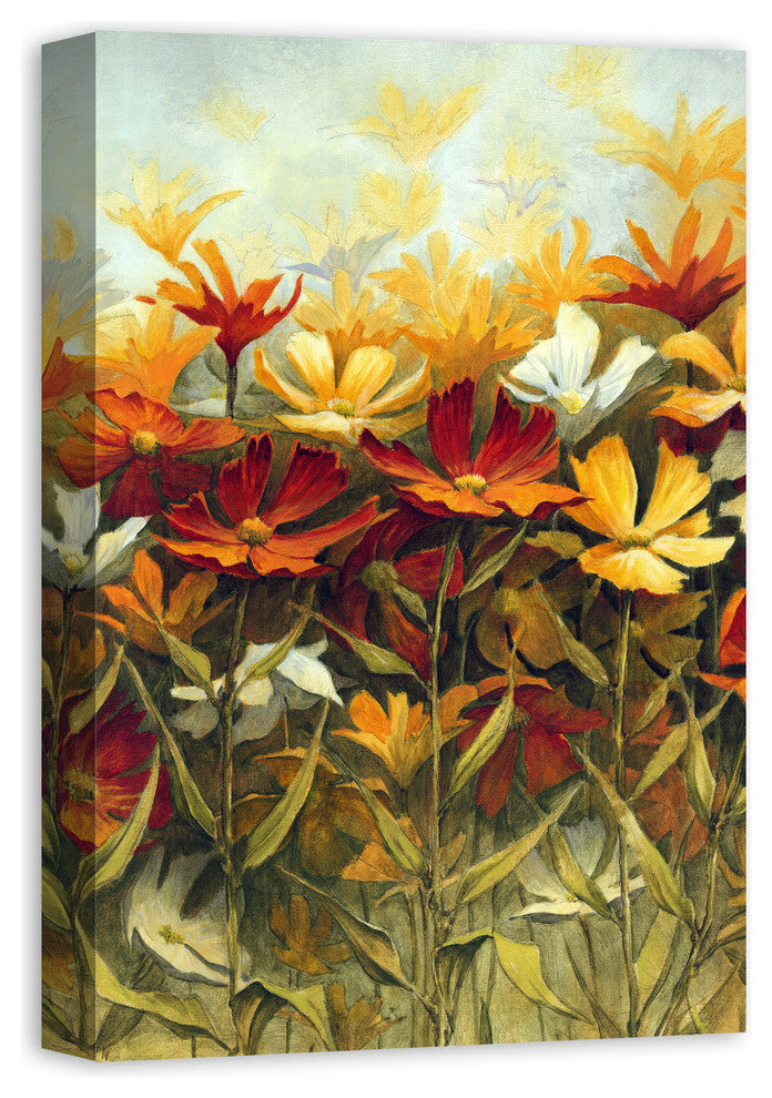 Field of Red and Yellow Spring Flowers 16x24 Canvas Wall Art