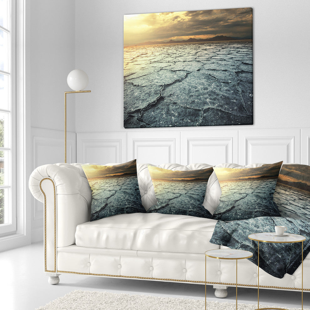 Dark Drought Land Under Cloudy Sky Landscape Wall Throw Pillow, 16"x16"