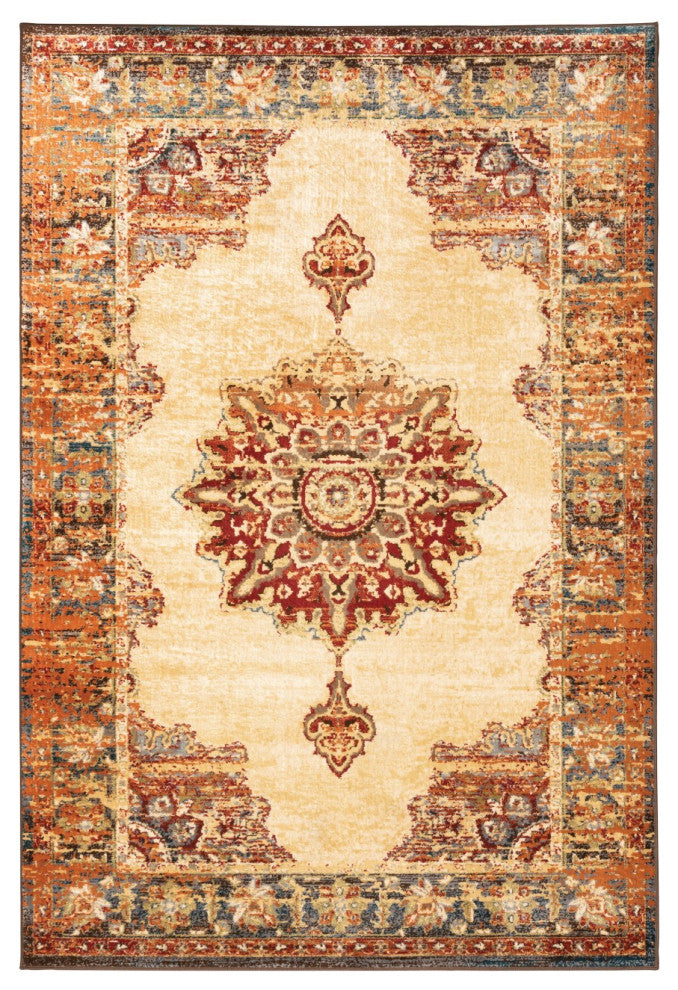 8" x 10" Gold and Orage Floral MedallionArea Rug