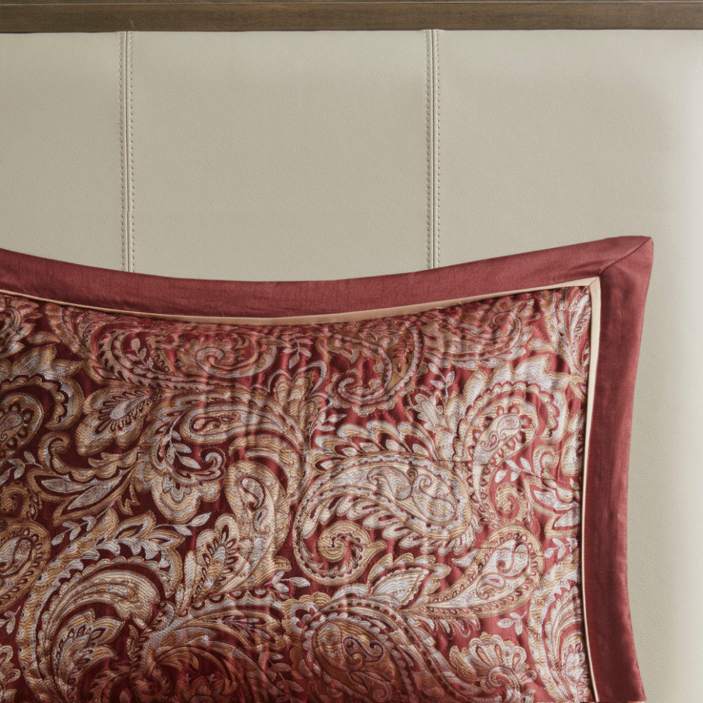 Madison Park Aubrey 5 Piece Reversible Jacquard Bedspread Set, Burgundy