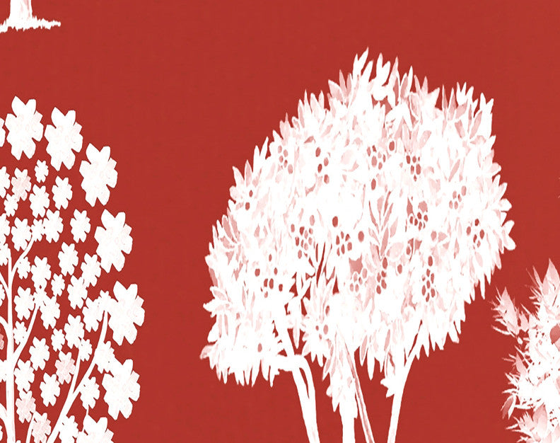 Field of Trees Floral Print Hand Towel, Red
