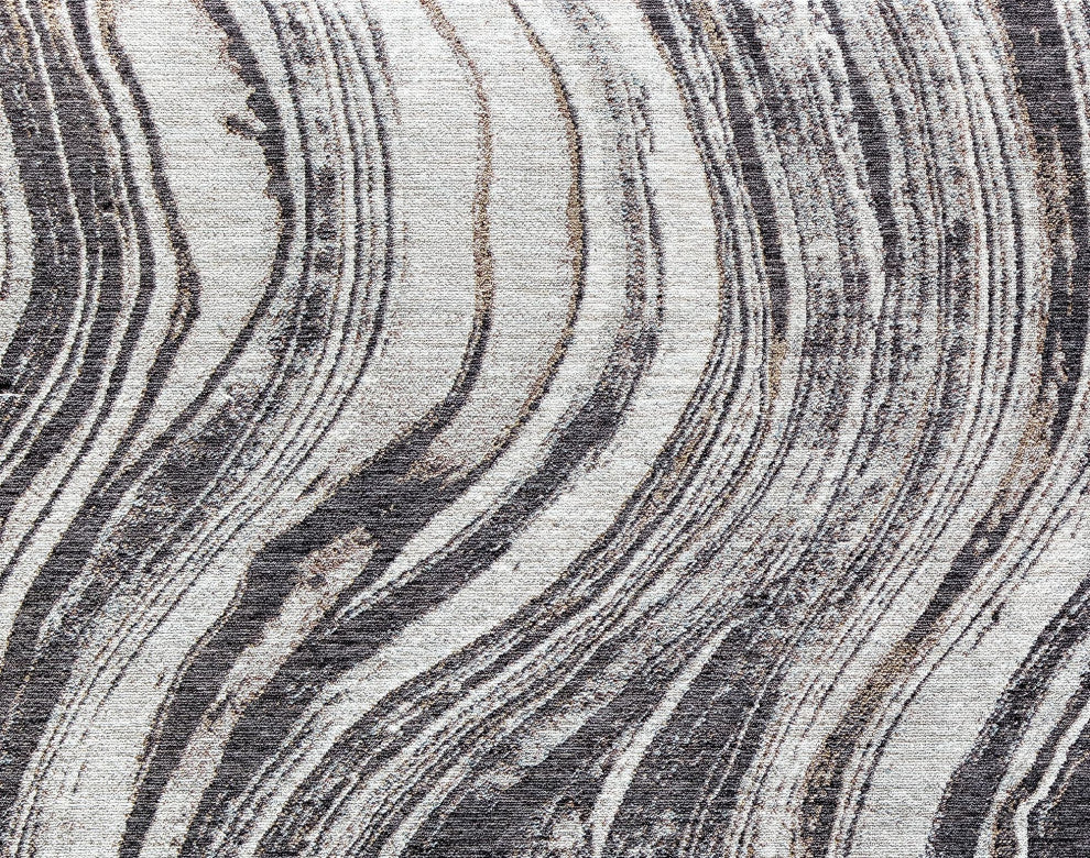 Jade Gray Shore Abstract Contemporary Gray Recycled Area Rug, 2'6" X 8'