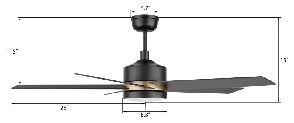 CARRO 52" Smart Voice Control Ceiling Fan With LED Lights and Remote, Black/Gold